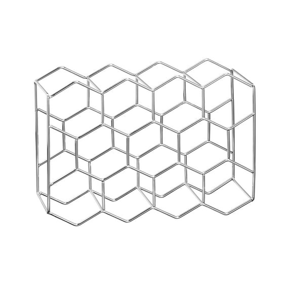 mDesign Hexagon 11 Bottle Holder Wine Rack for Kitchen Counter or Fridge, Chrome