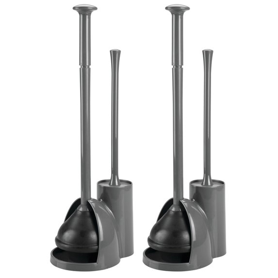 mDesign Hidden Plunger and Brush Set for Toilet Bowl - Brush Cleaner and Plunger Combo with Holder Caddy for Bathroom - Modern Toilet Brush and Plunger Set - Aura Collection - 2 Pack - Charcoal Gray