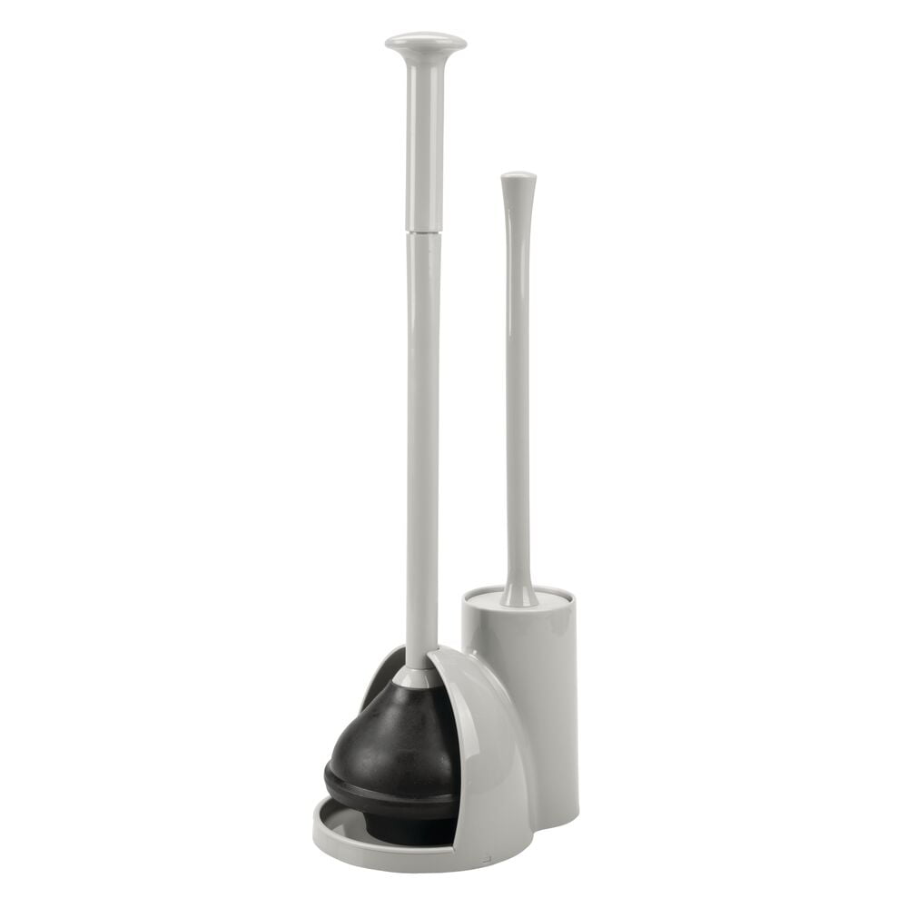 mDesign Hidden Plunger and Brush Set for Toilet Bowl - Light Gray
