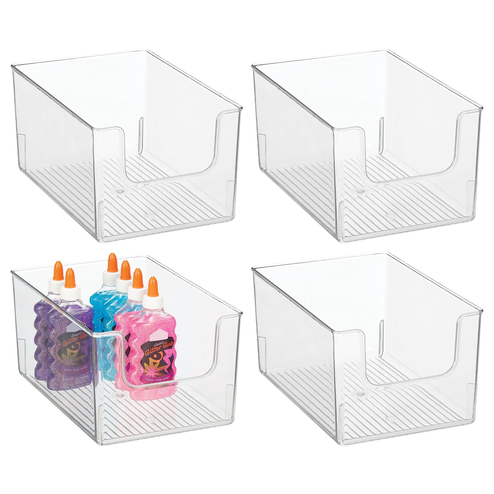 mDesign Plastic Household Storage Organizer Bins with Open Front, 4 Pack,  Clear