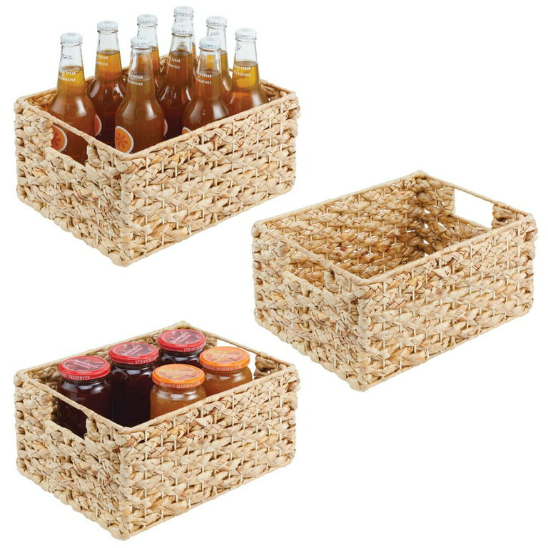 mDesign Water Hyacinth Braided Kitchen Storage Organizer Basket Bin with Handles for Cabinet, Pantry, Cupboard, Cabinet, Closet, Countertop - Hold