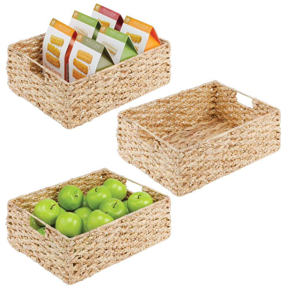 Natural Water Hyacinth Rectangular Storage Baskets, Pack of 3
