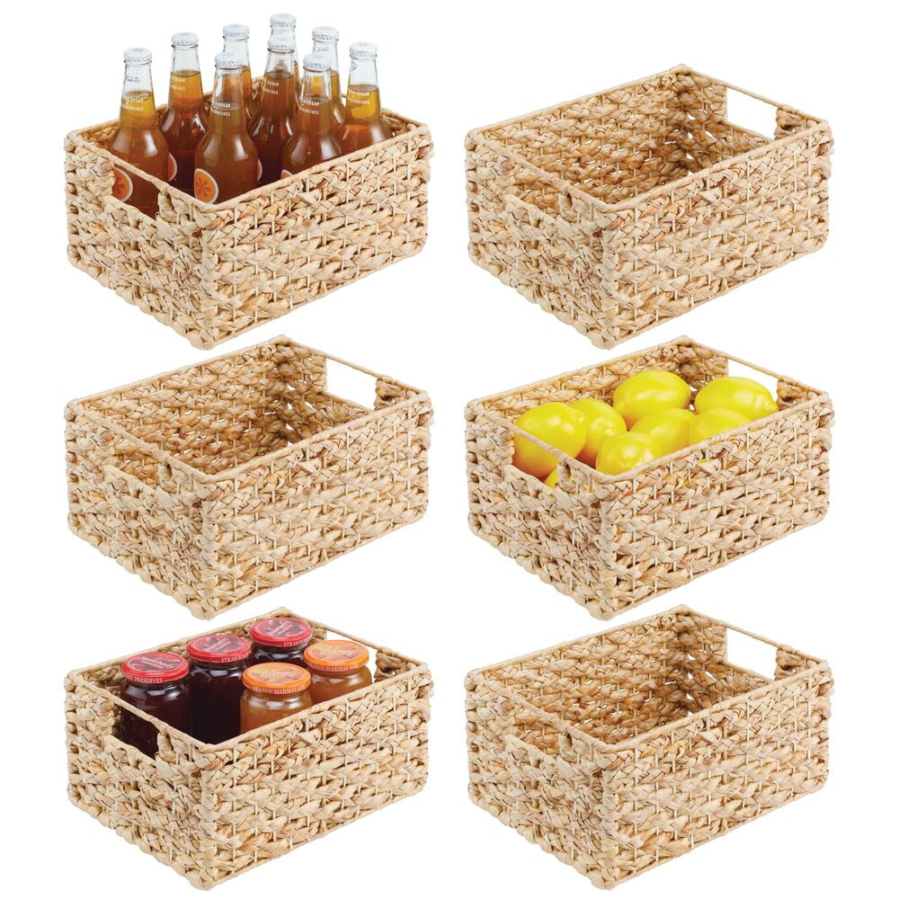 mDesign Seagrass Woven Cube Bin Basket Organizer, Handles, 6 Pack -  Natural/Tan