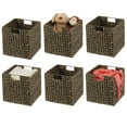 thumbnail image 1 of mDesign Hyacinth Woven Cube Bin Basket Organizer, Handles, 6 Pack, Black Wash, 1 of 9