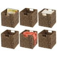 thumbnail image 1 of mDesign Hyacinth Woven Cube Bin Basket Organizer, Handles, 6 Pack, Brown Wash, 1 of 9