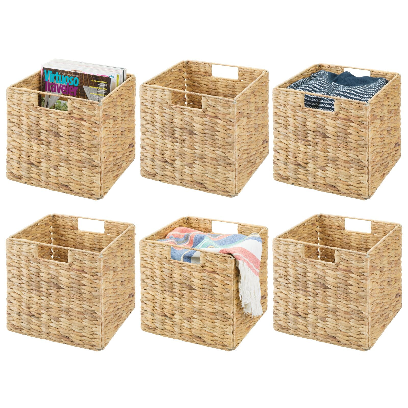 mDesign Woven Hyacinth Home Storage Basket for Cube Furniture, 4 Pack - Natural