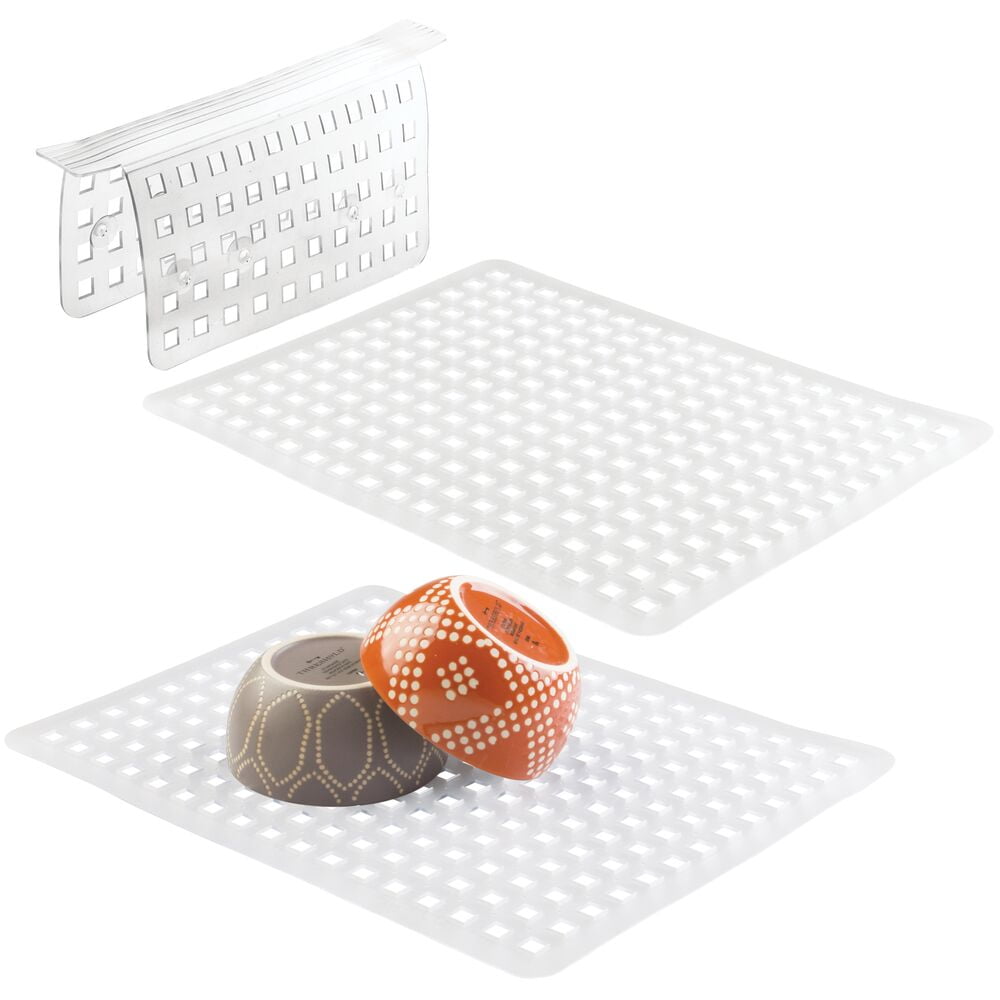 mDesign Kitchen Sink Protector Mat Pad Set, Quick Draining - Use