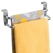 mDesign Kitchen Over-Door Cabinet Towel Holder, 9.84" Wide, Silver