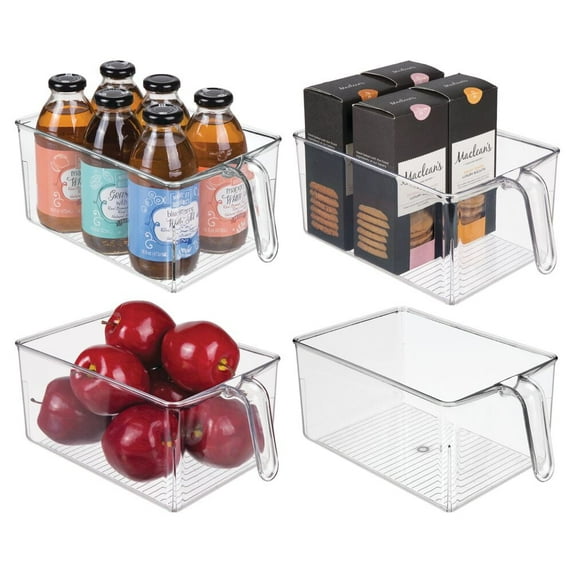mDesign Kitchen Pantry Cabinet Refrigerator Storage Bin - 4 Pack, Large, Clear