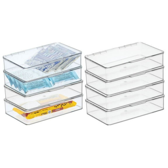 mDesign Kitchen Pantry/Fridge Storage Organizer Box, Hinged Lid, 8 Pack, Clear