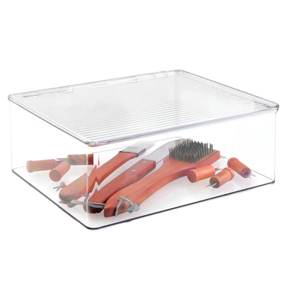 mDesign Kitchen Pantry and Fridge Storage Organizer Box with Hinged Lid, Clear