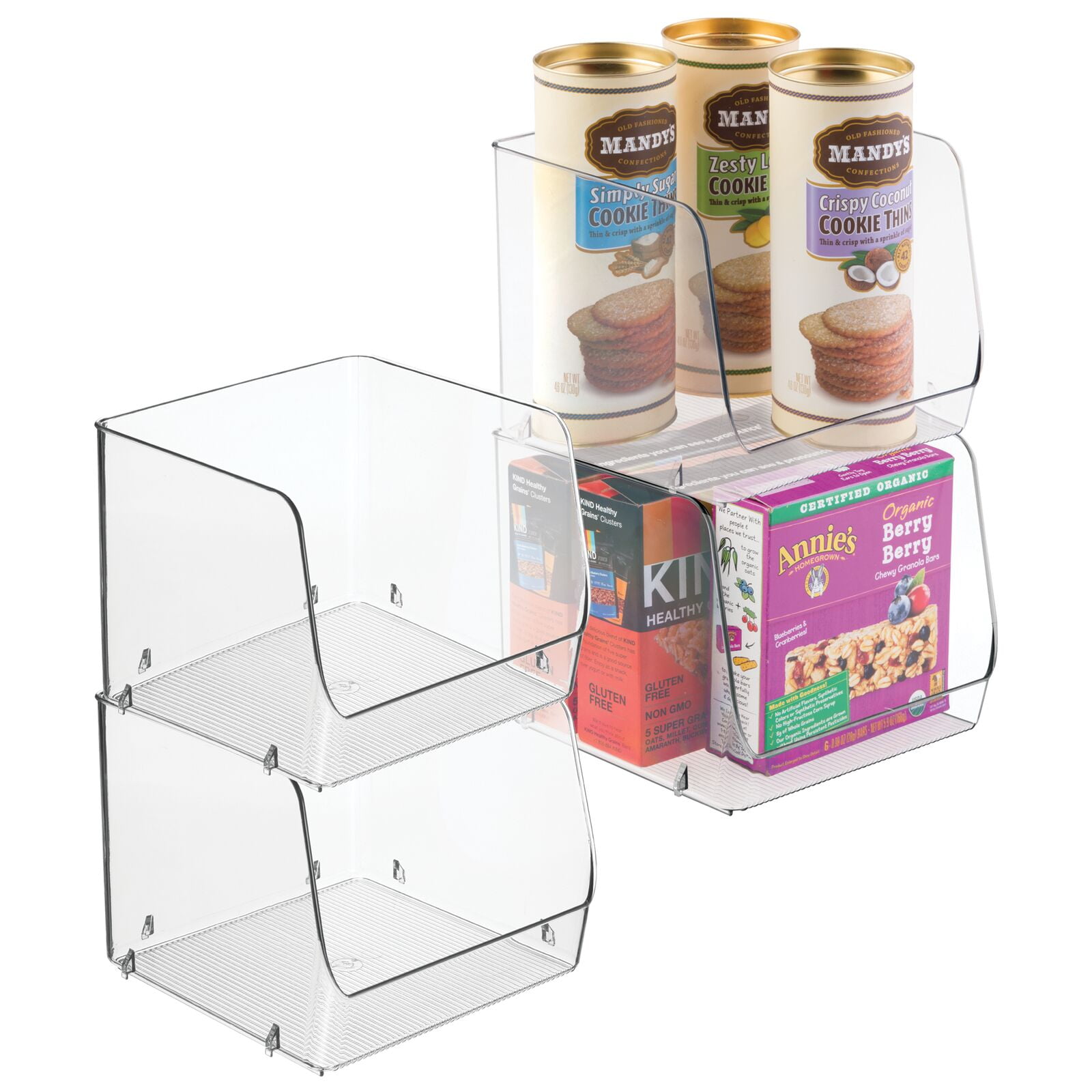  vacane 4 Pack Plastic Open Front Storage Bins, Clear