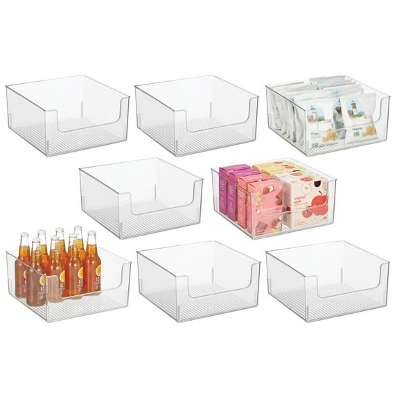 mDesign Kitchen Plastic Storage Organizer Bin with Open Front - 8 Pack - Clear