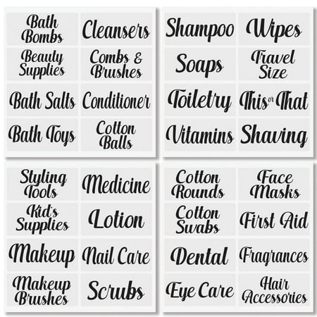 mDesign Labels for Bathroom Storage/Organizing, Includes 32 Labels, Clear/Black