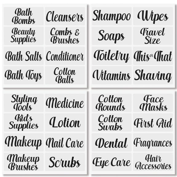 mDesign Labels for Bathroom Storage/Organizing, Includes 32 Labels, Clear/Black