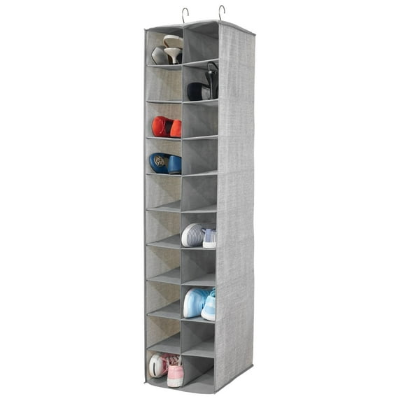 mDesign Large 20 Shelf Fabric Over Rod Closet Hanging Storage Unit - Gray