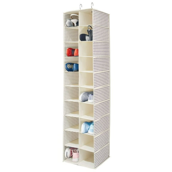 mDesign Large 20 Shelf Fabric Over Rod Closet Hanging Storage Unit - Tan/Blue