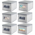 thumbnail image 1 of mDesign Large Fabric Closet Storage Box with Front Window/Lid, 6 Pack, Gray, 1 of 8