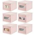 thumbnail image 1 of mDesign Large Fabric Storage Bin Box with Front Window/Lid, 6 Pack, Pink/White, 1 of 9