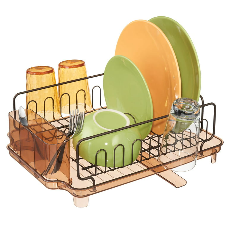 mDesign Large Kitchen Dish Drying Rack / Drainboard, Swivel Spout - Bronze/Sand