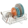 thumbnail image 1 of mDesign Large Kitchen Dish Drying Rack / Drainboard, Swivel Spout - Satin/Clear, 1 of 9
