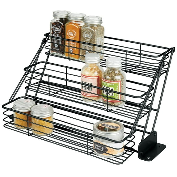 mDesign Large Metal 3-Tier Pull Down Spice Rack, Storage Shelf Organizer - Black