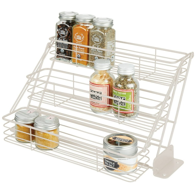 mDesign Large Metal 3 Tier Pull Down Spice Rack Storage Shelf Organizer Cream