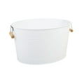 thumbnail image 1 of mDesign Large Metal Beverage Tub Oval Cooler for Beer, Wine, Ice, and Drinks - Portable 4.75 Gallon/18 Liter Cold Drink Trough for Parties - Steel Bin Bucket Stand with Bamboo Handles, White, 1 of 2