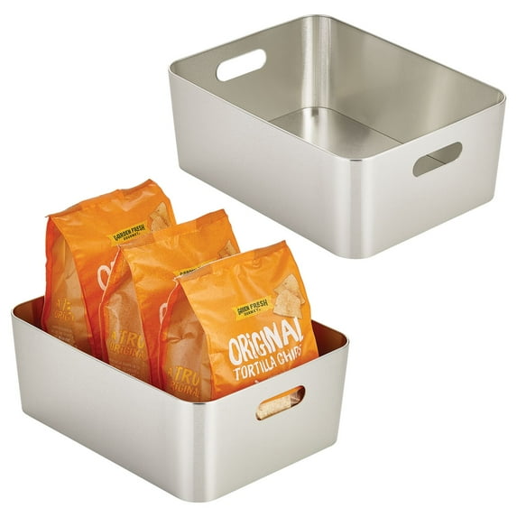 mDesign Large Metal Kitchen Storage Container Bin, Handles, 2 Pk, Brushed Chrome