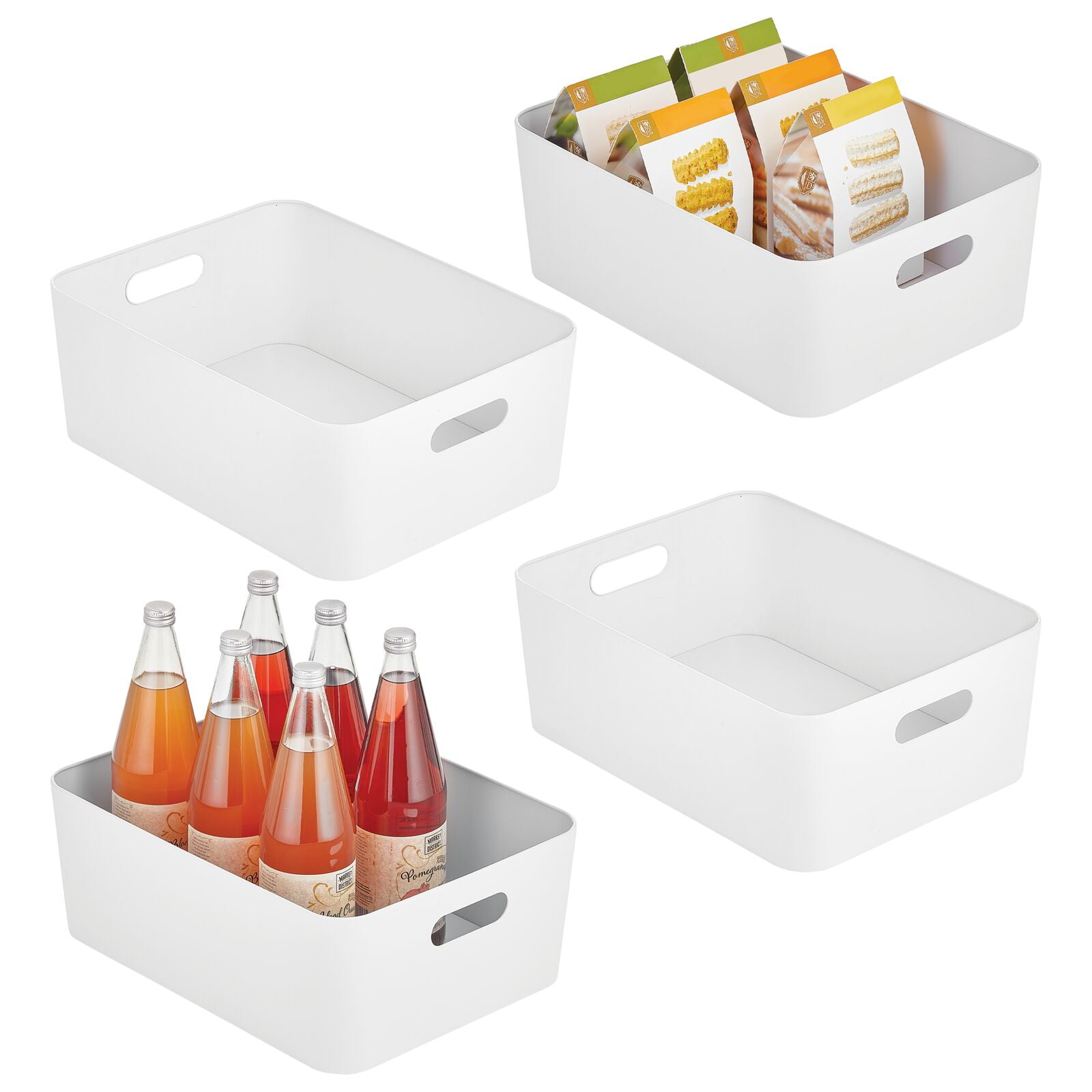 mDesign Small Metal Kitchen Storage Container Bin with Handles, 4 Pack,  White