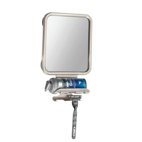 mDesign Large Modern Metal Suction Shaving Mirror Center for Bathroom - Satin