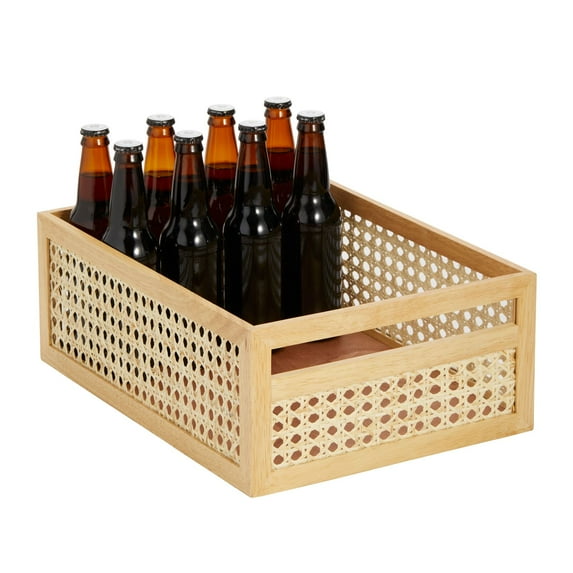 mDesign Large Natural Cane Kitchen Organizer Storage Bin with Handles - Natural