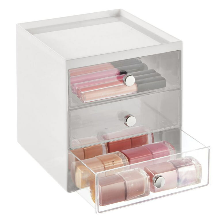 mDesign Plastic 3 Drawer Stackable Organizer for Bathroom Storage, Clear