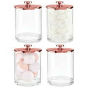 mDesign Large Plastic Bathroom Apothecary Canister Jar, 4 Pack, Clear/Rose Gold