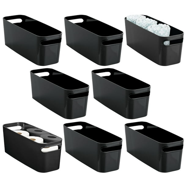 mDesign Large Plastic Bathroom Storage Bins, Handles, 16" Long, 8 Pack