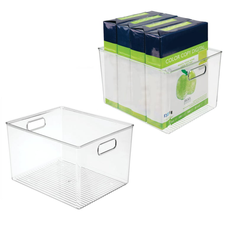 mDesign Large Plastic Office Storage Organizer Bin with Handles - 2 Pack,  Clear 