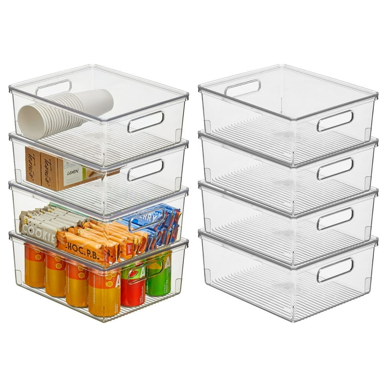 mDesign Large Plastic Stackable Kitchen Storage Box, Handles, Lid, 8 Pack,  Clear 