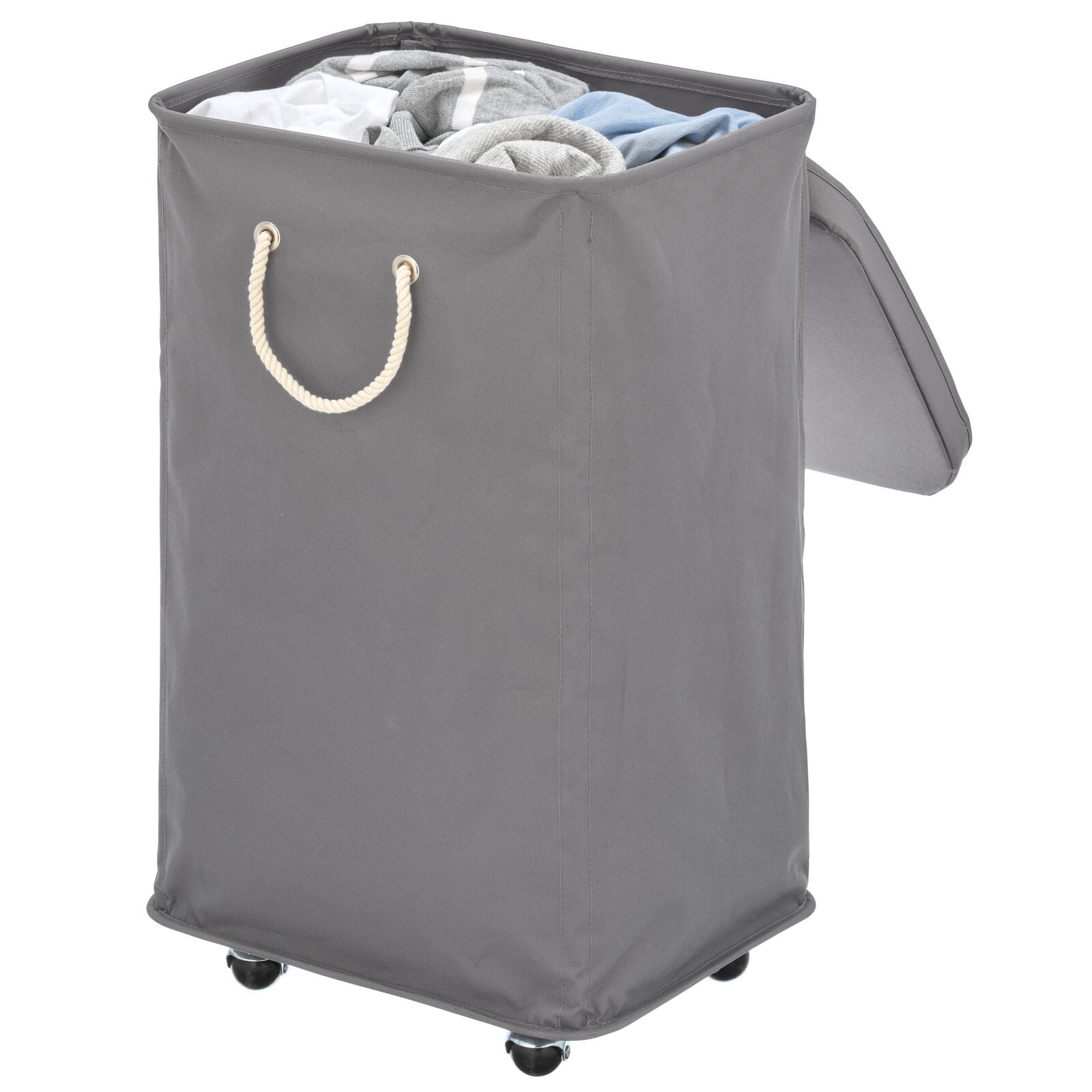 mDesign Large Polyester Rolling Laundry Hamper Wheels, Lid, Handles