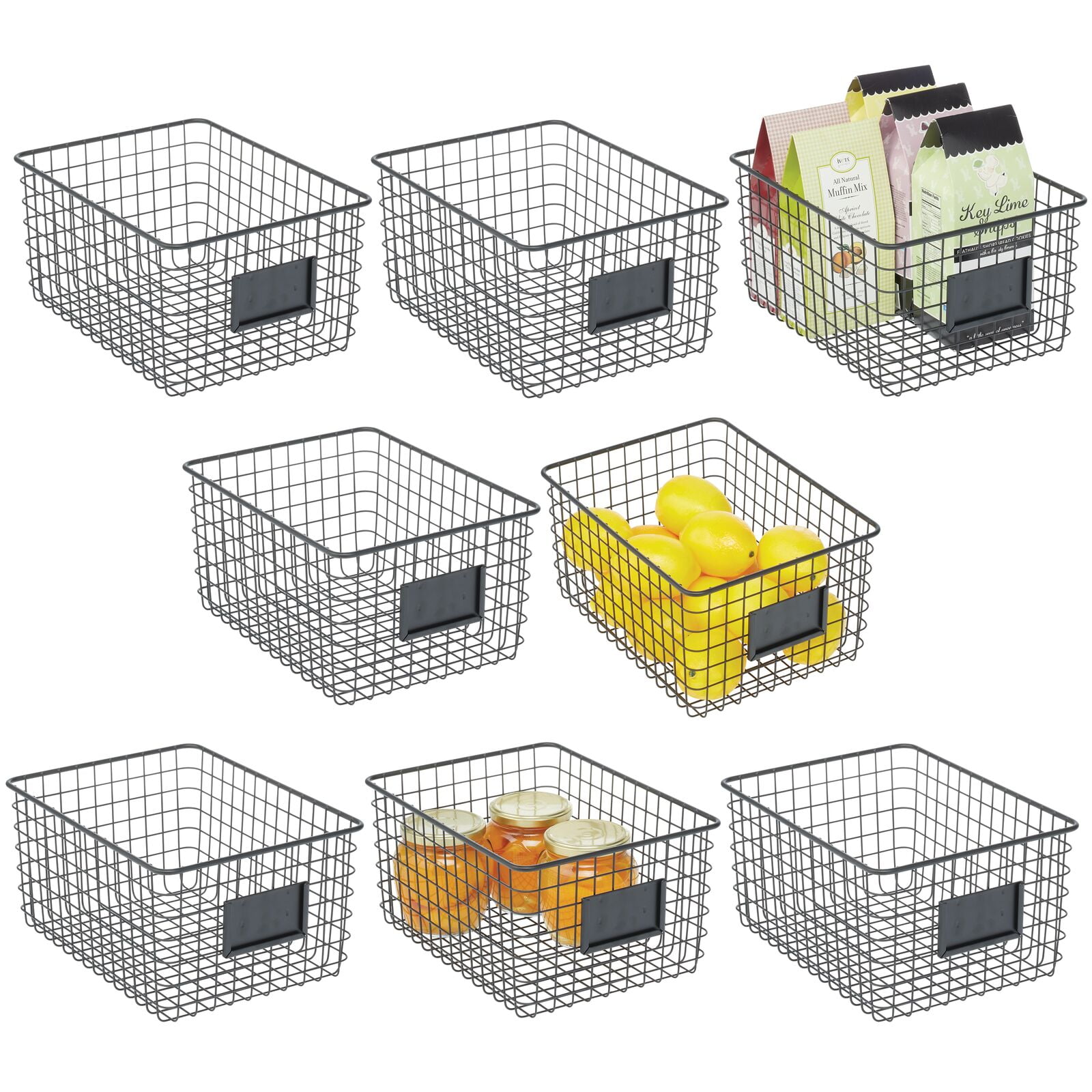 mDesign Large Steel Kitchen Organizer Basket Label Slot, 8 Pack