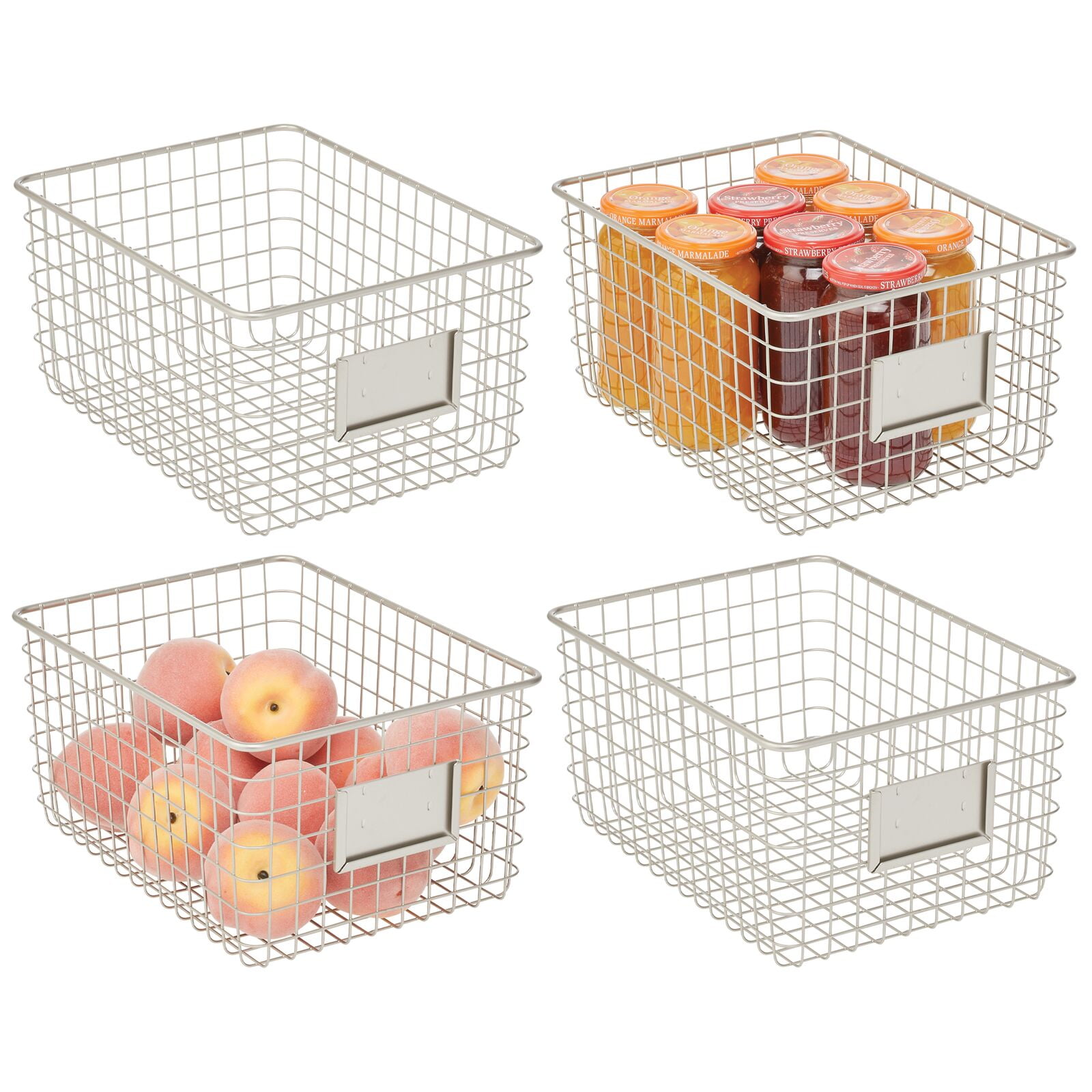 4ct mDesign Wide Steel Kitchen Organizer Basket Label Slot, 4 Pack, Matte Black