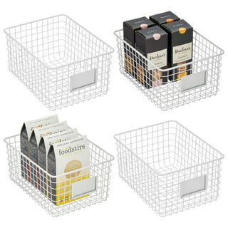 mDesign Plastic Slanted Open Front Home Office Storage Bin Containers with  32 Adhesive Labels, 9 x