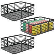 mDesign Large Steel Metal Kitchen Organizer Basket, Handles, 3 Pack, Matte Black