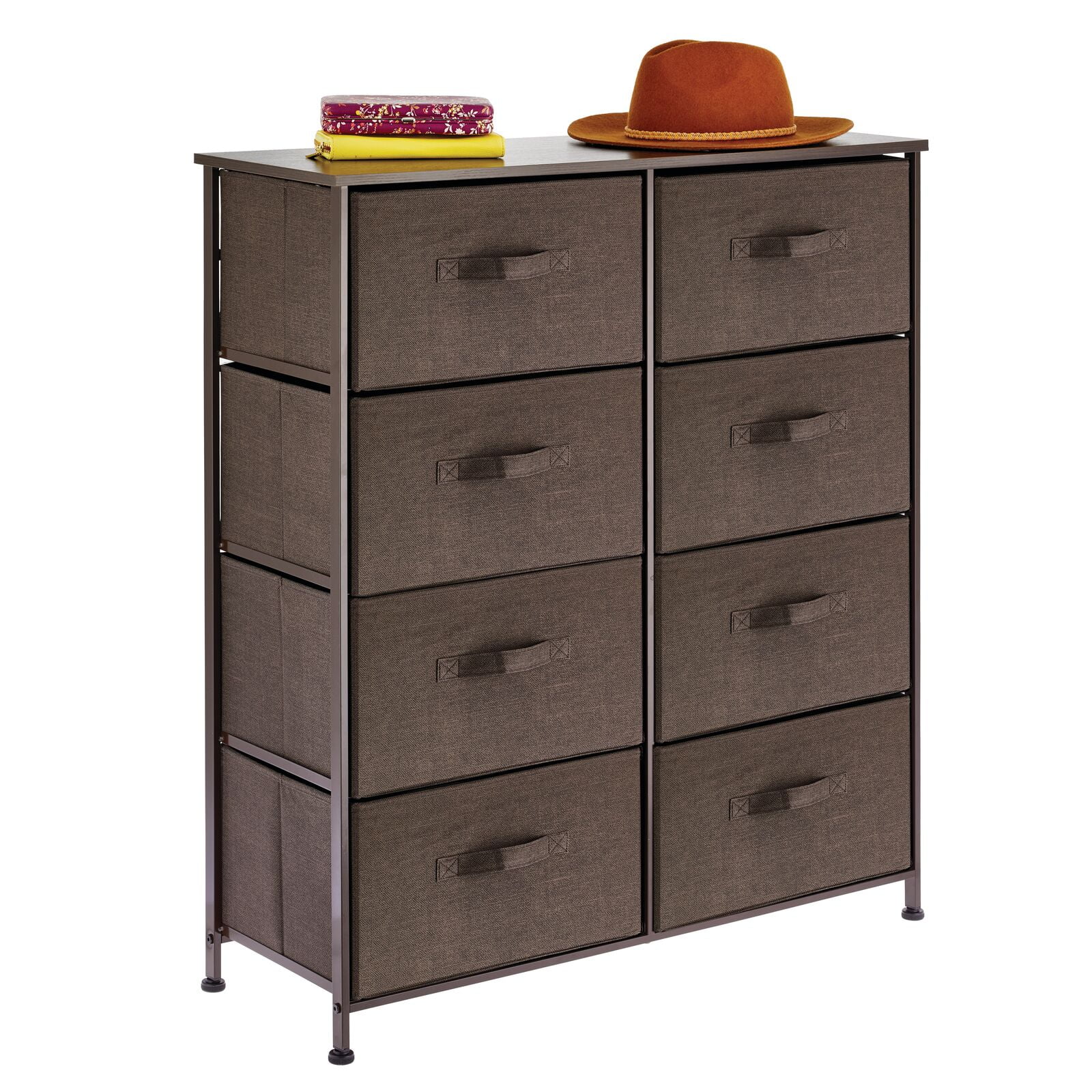 mDesign Large Storage Dresser Furniture, 8 Removable Fabric Drawers, Dark Brown
