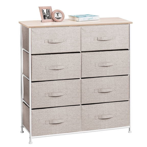 mDesign Large Storage Dresser Furniture, 8 Removable Fabric Drawers, Linen/Tan