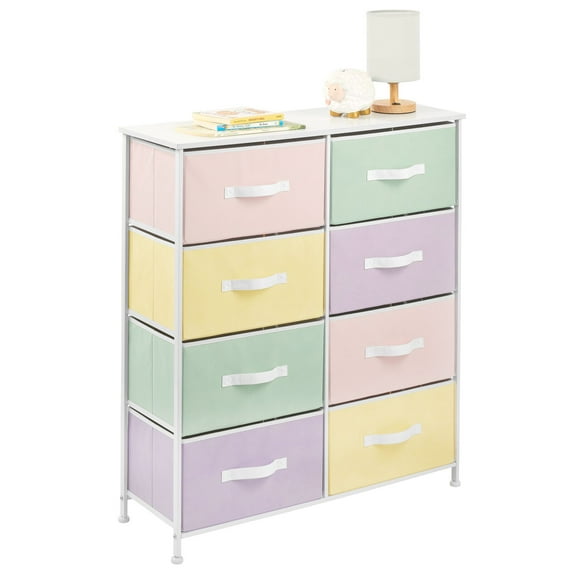mDesign Large Storage Dresser Furniture with 8 Fabric Drawers, Bright/Multi