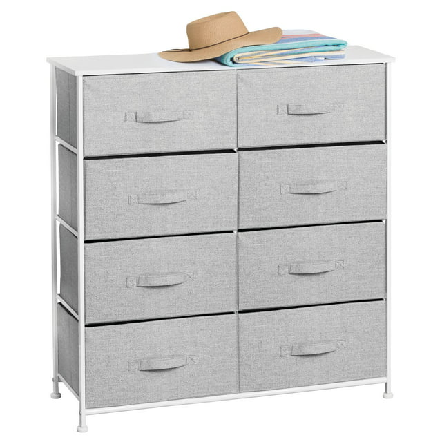mDesign Large Storage Dresser Furniture with 8 Removable Fabric Drawers, Gray
