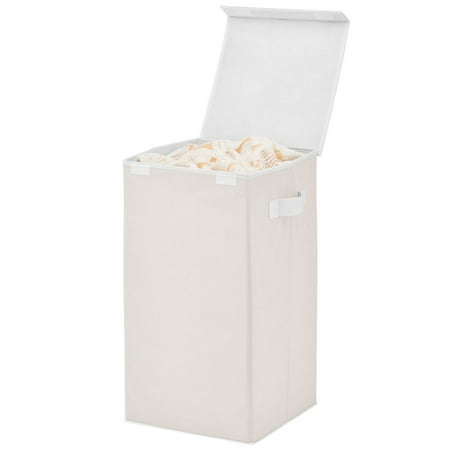 mDesign Large Upright Laundry Hamper, Hinge Lid, Attached Handles - Cream/White