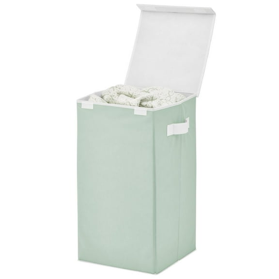 mDesign Large Upright Laundry Hamper, Hinge Lid and Handles - Mint Green/White
