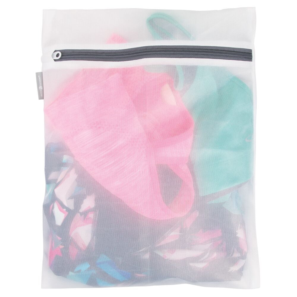 mDesign Laundry Mesh Fabric Wash Bag for Delicates, Clothing - Medium -  White