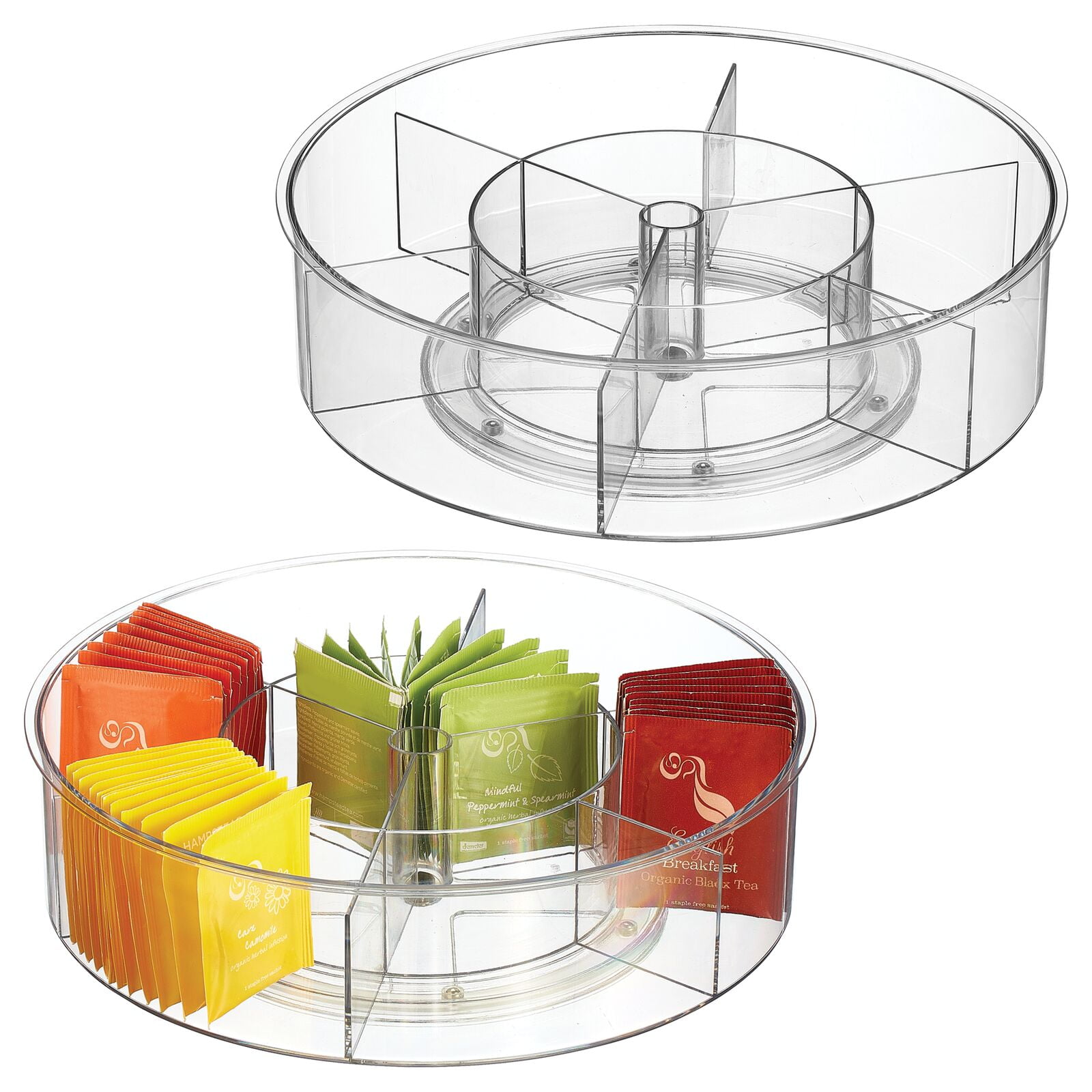 mDesign Lazy Susan Divided Turntable Tea Spinner for Kitchen 2 Pack